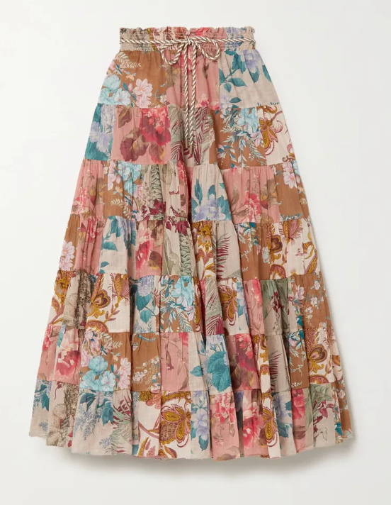 Zimmermann Cassia Patchwork Midi Skirt size US 4