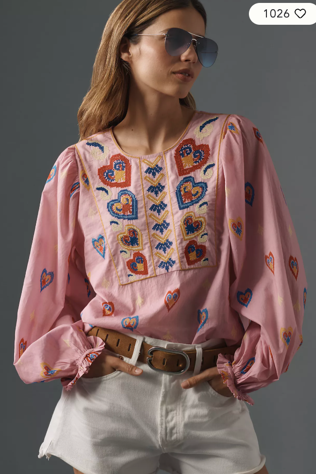 Farm Rio Balloon-Sleeve Popover Top size S