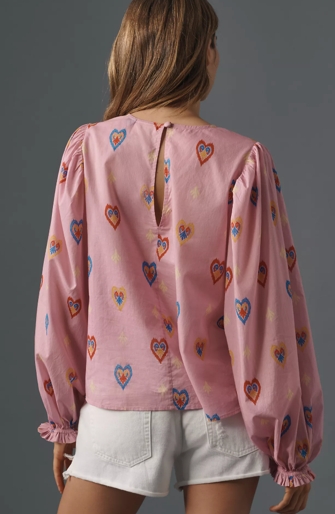 Farm Rio Balloon-Sleeve Popover Top size S