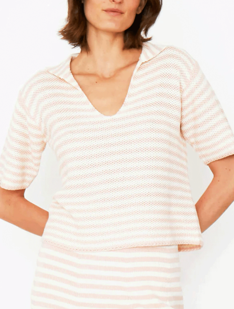 Kule The Lucie Crochet Polo Top - cream/shell size XL