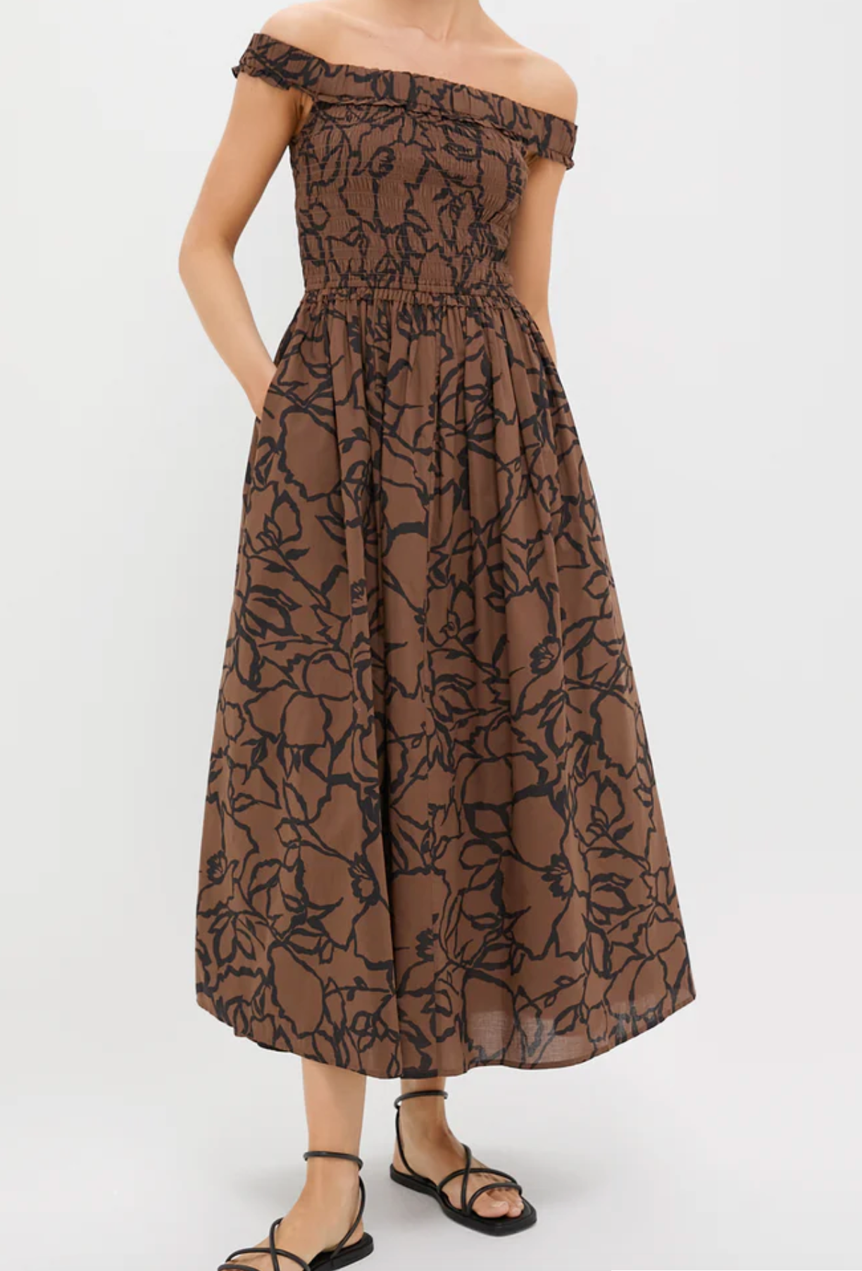 Apiece Apart Large Lace Floral Chocolate Britt Off-Shoulder Maxi size XL