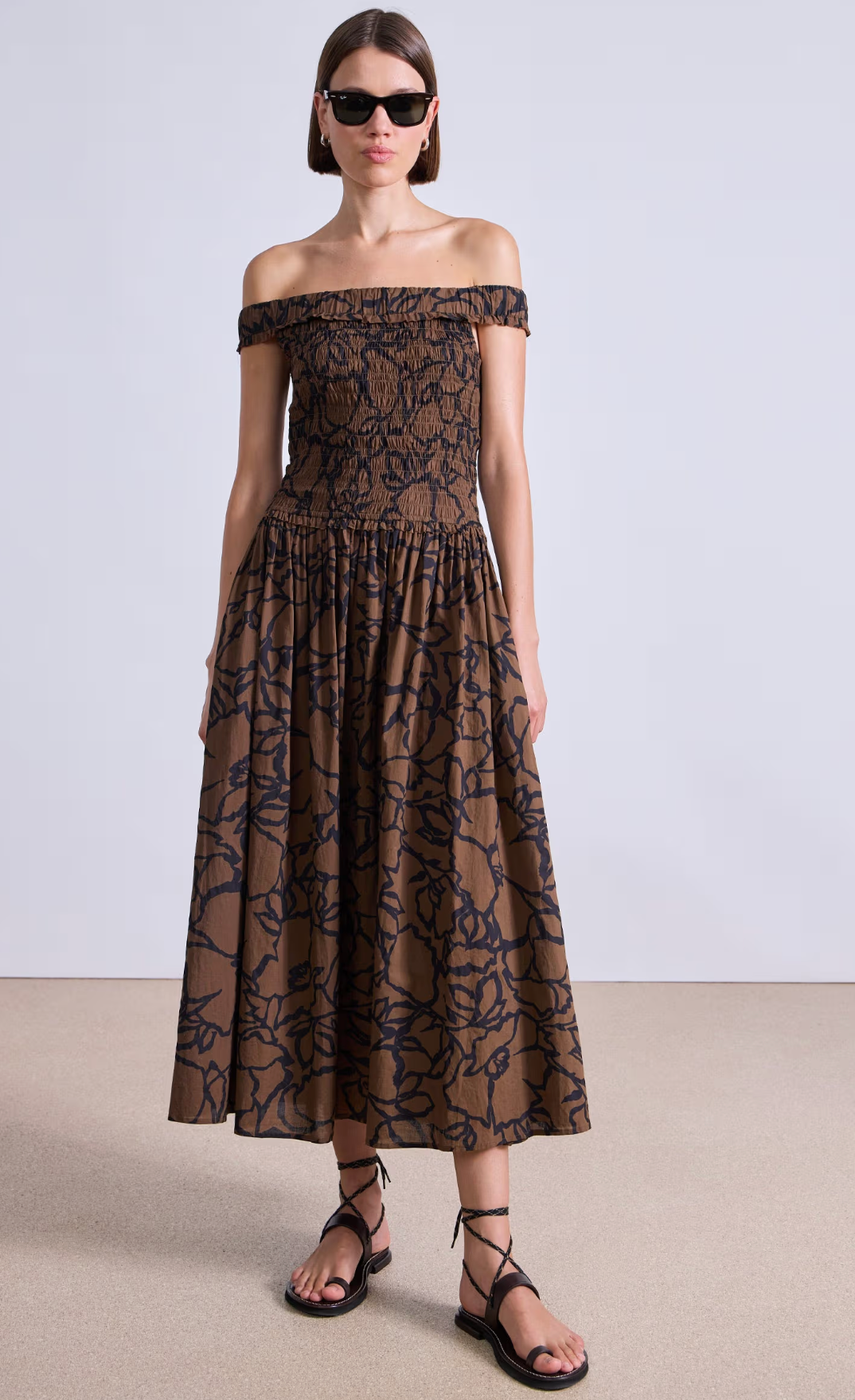 Apiece Apart Large Lace Floral Chocolate Britt Off-Shoulder Maxi size XL