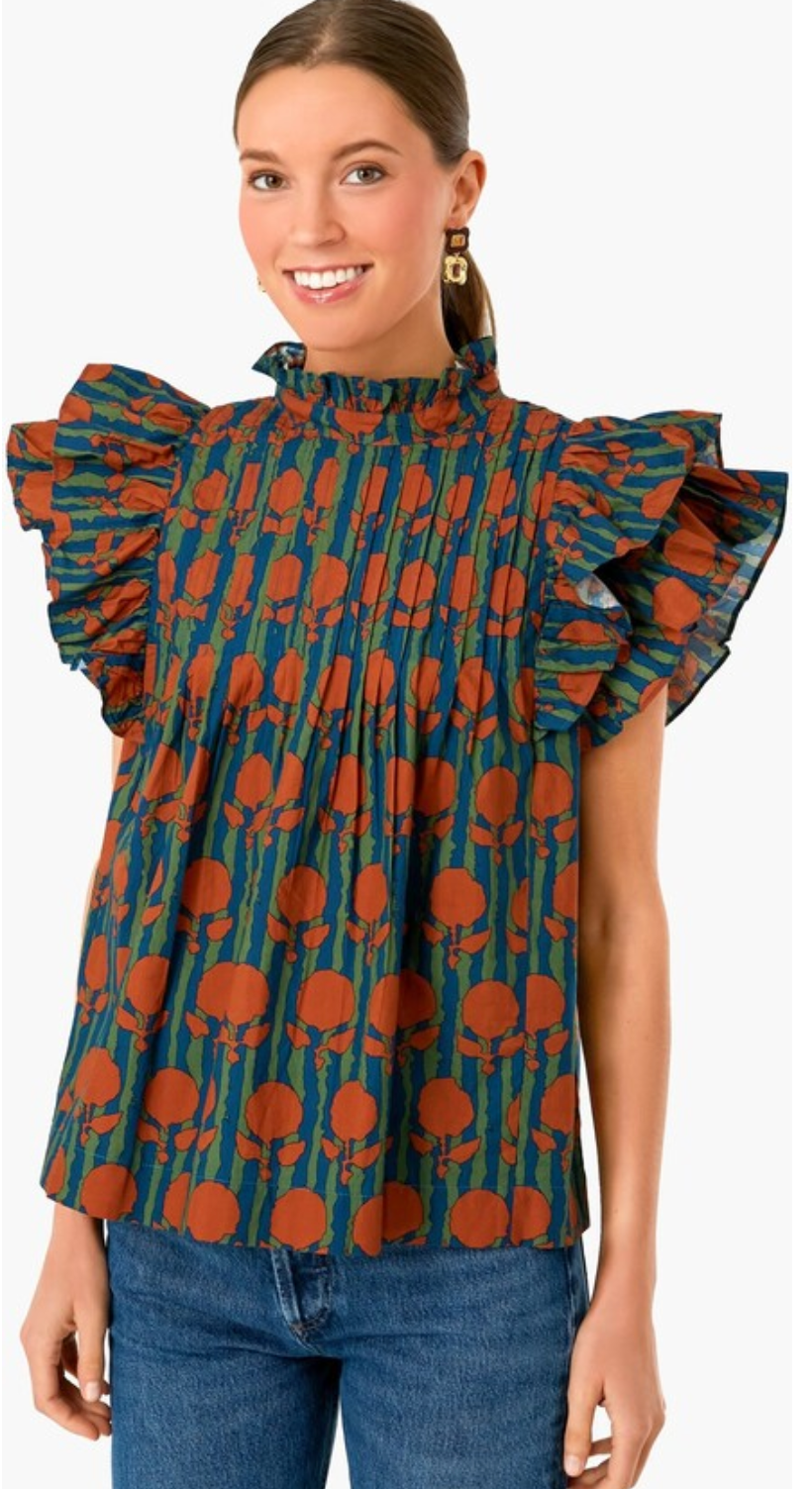 Oliphant Pintuck Ruffle Top size M