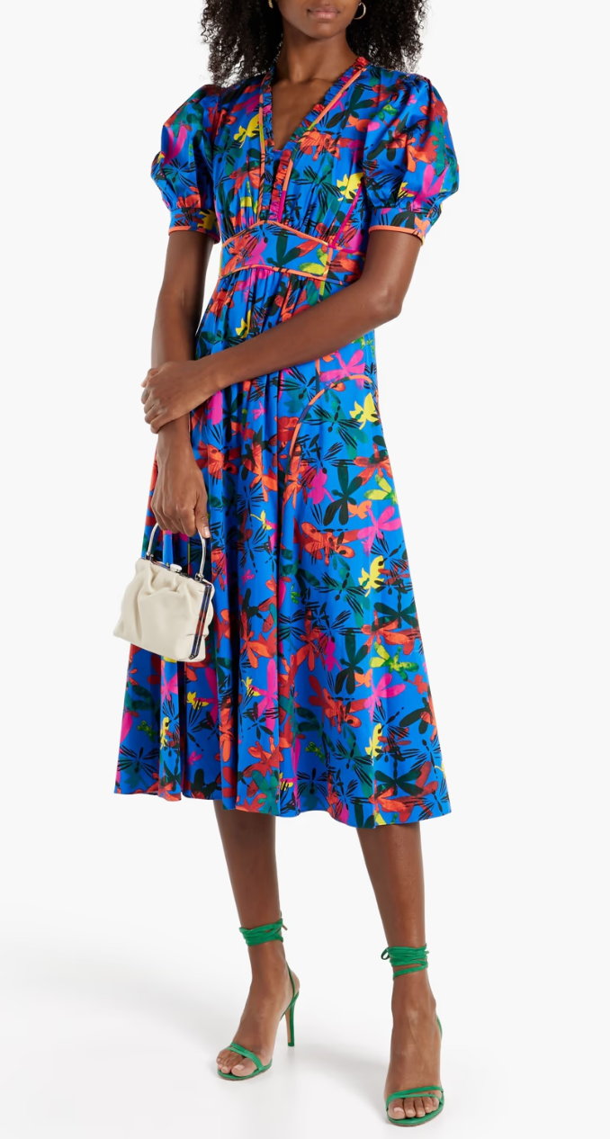 Diane Von Furstenberg Devon Printed Cotton-blend Sateen Midi Dress In Royal Blue size 16