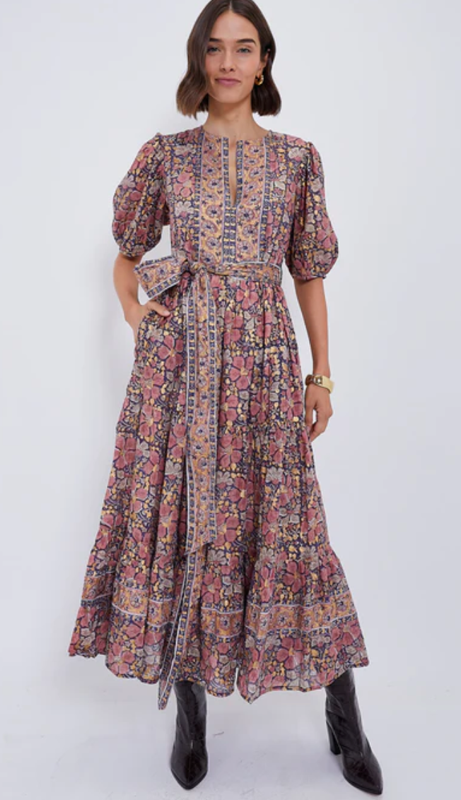 Oliphant Matera Navy Puff Sleeve Maxi Dress size L