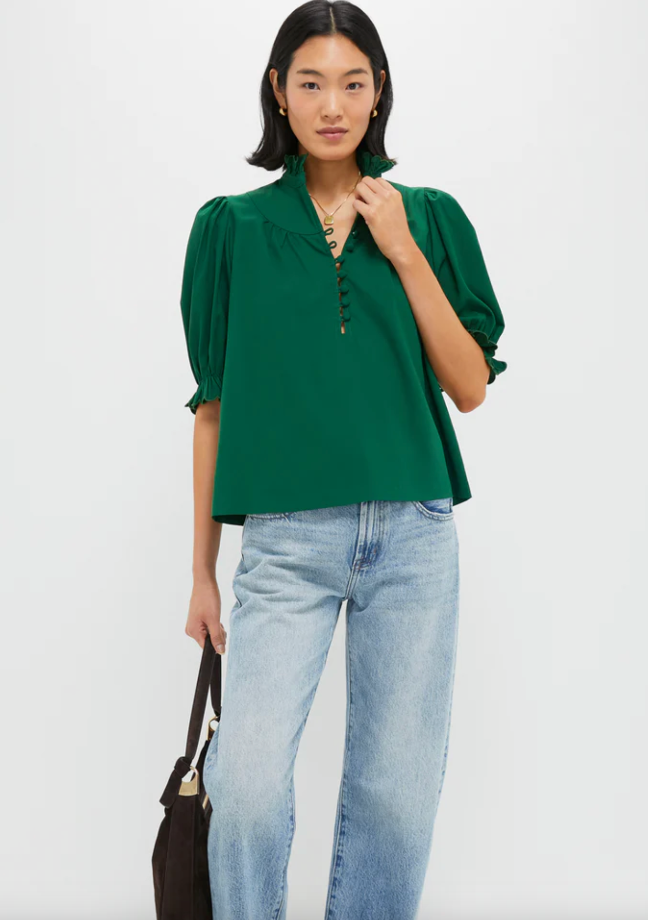 Pomander Place Hunter Green Selena Blouse size M