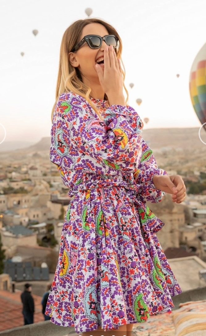 Rhode Ella Dress Purple Paisley Print Belted Mini Dress Size S