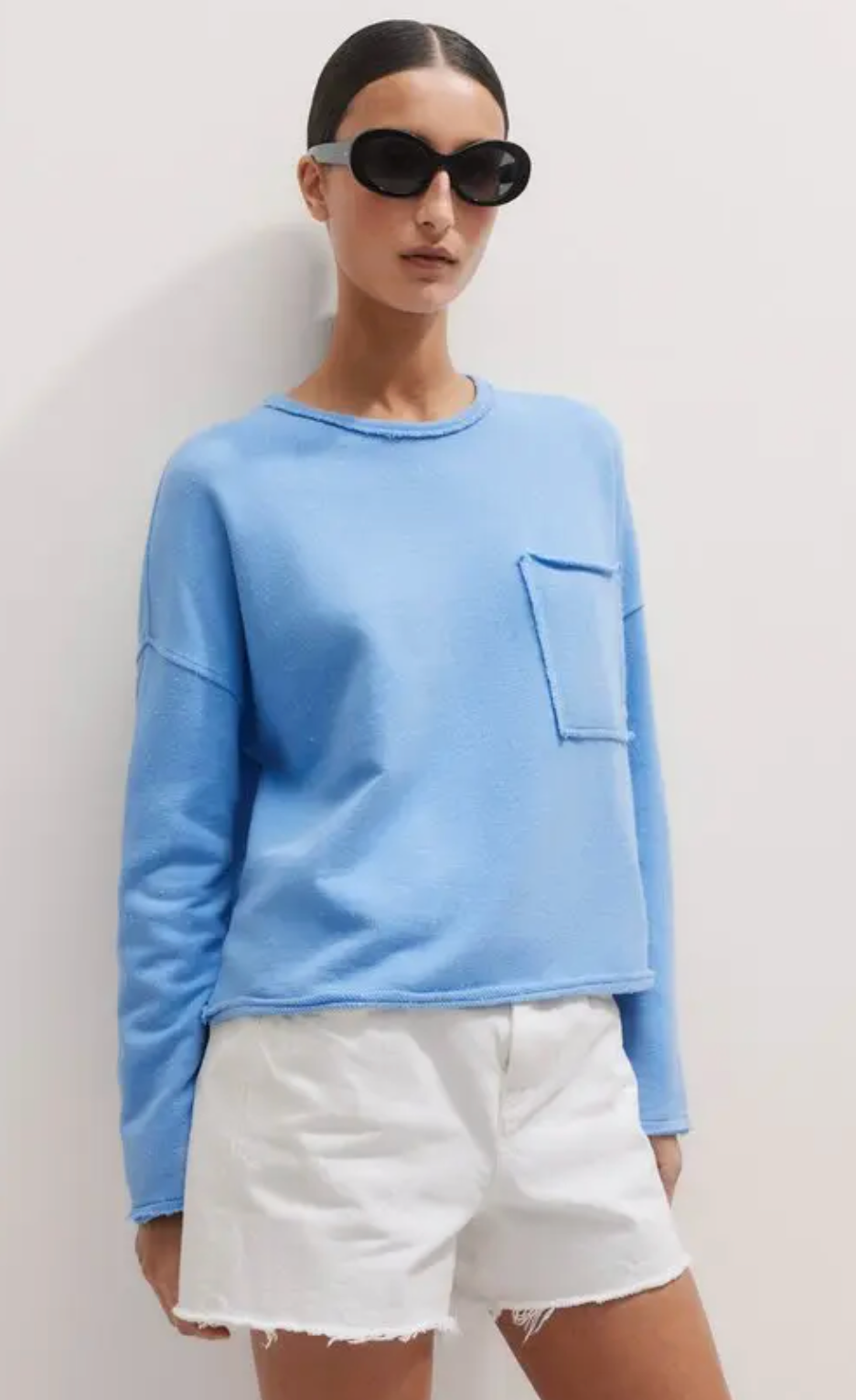 Me + Em Lightweight Raw Edge Boxy Top In Vivid Blue size 12