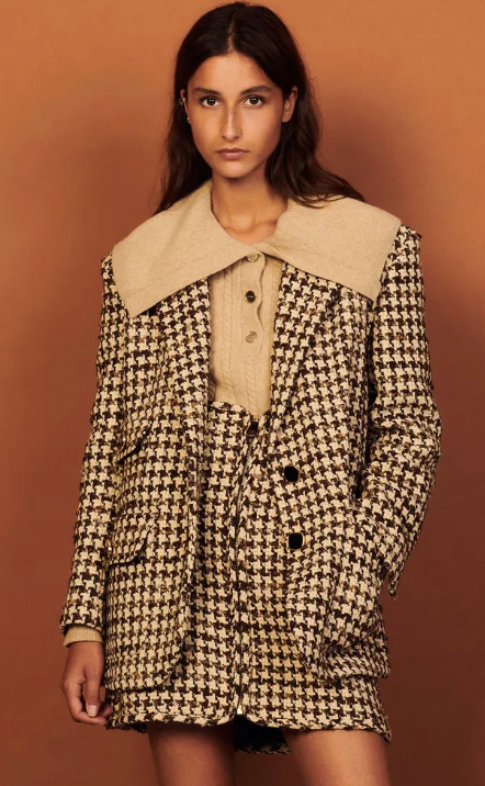 Sandro Brown Esther Houndstooth Jacket size 38 M