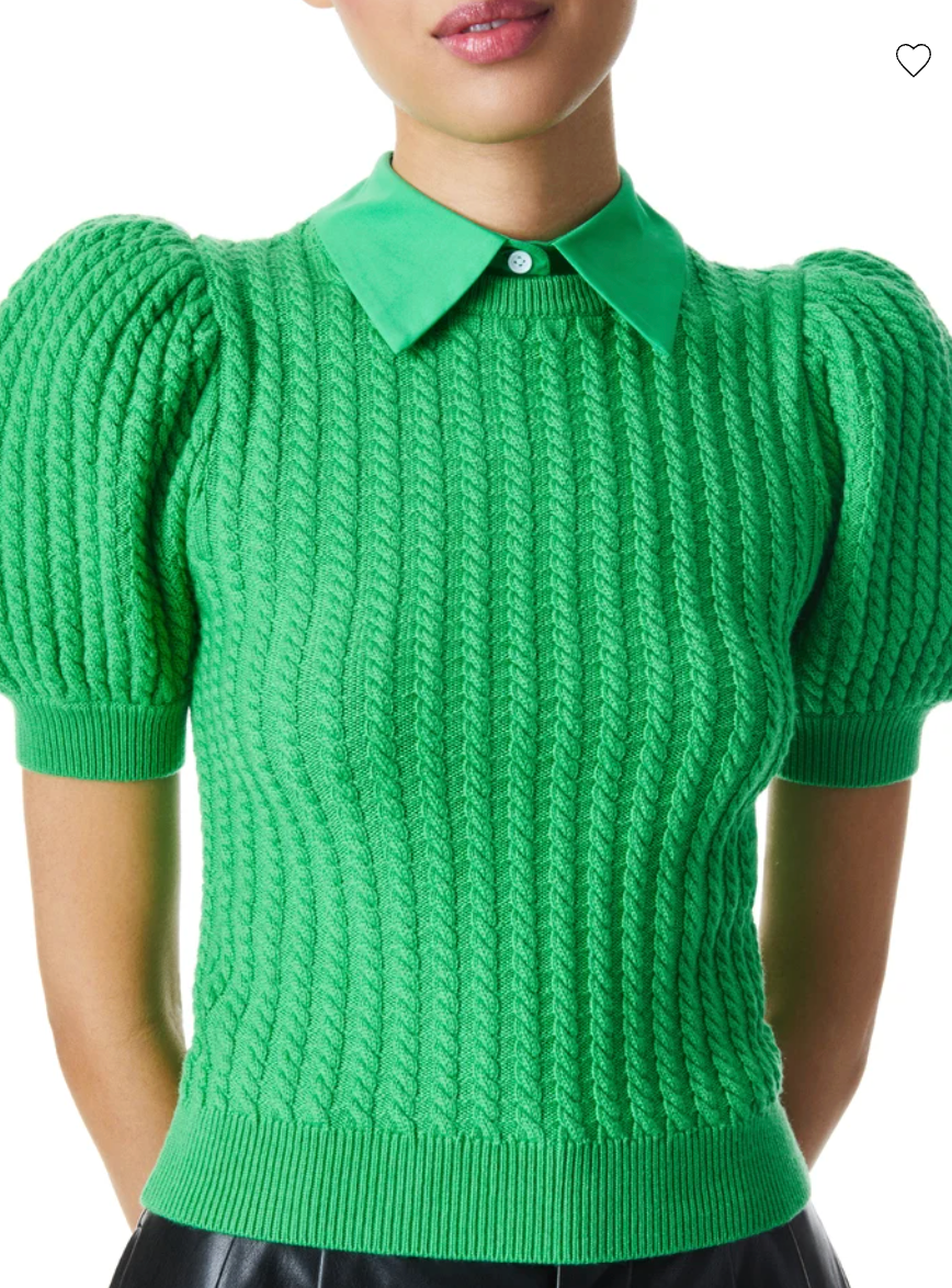 Alice and Olivia Chase Puff Sleeve Cable Knit Top size M