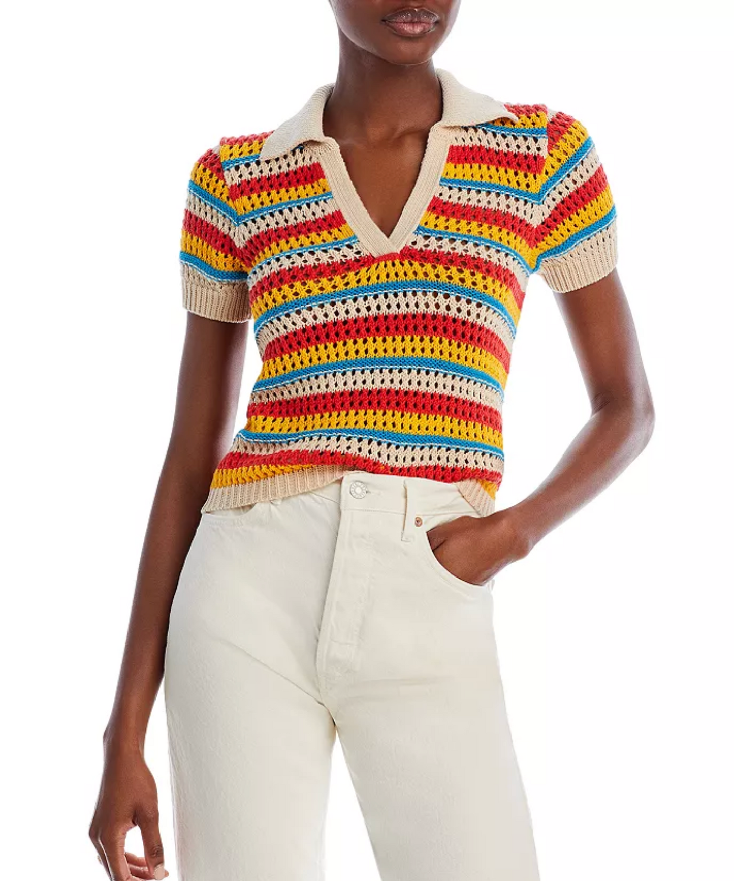 Mother The Playing Field Striped Crochet Top size S
