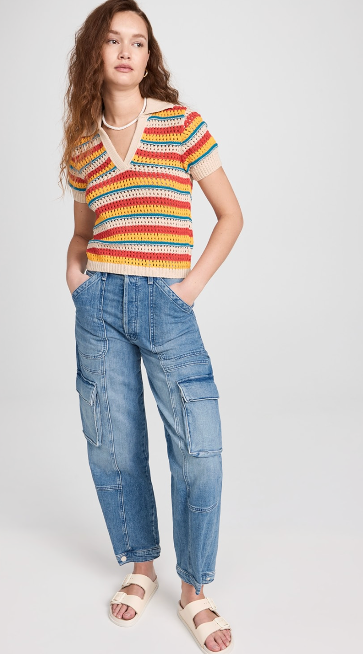 Mother The Playing Field Striped Crochet Top size S