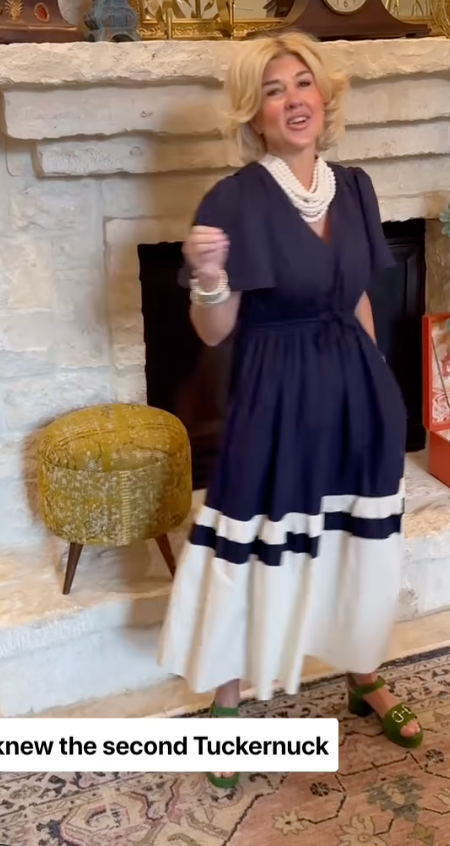 Tuckernuck Mitchell Cream and Navy Dress size L