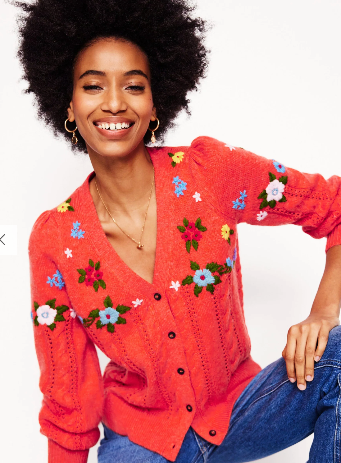 Boden Fluffy Embroidered Cardigan size L