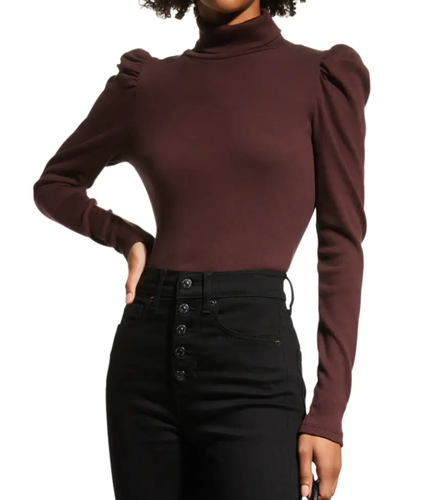 Veronica Beard Oxblood Cedar Puff Sleeve Turtleneck Top size XS