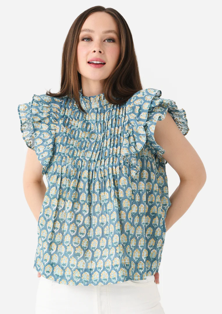 Oliphant Pintuck Ruffle Sleeve Blouse size XL