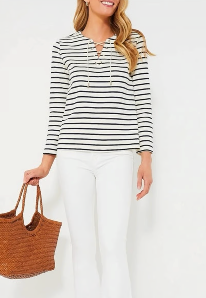 Pomander Place Manon Striped Popover Top size XL