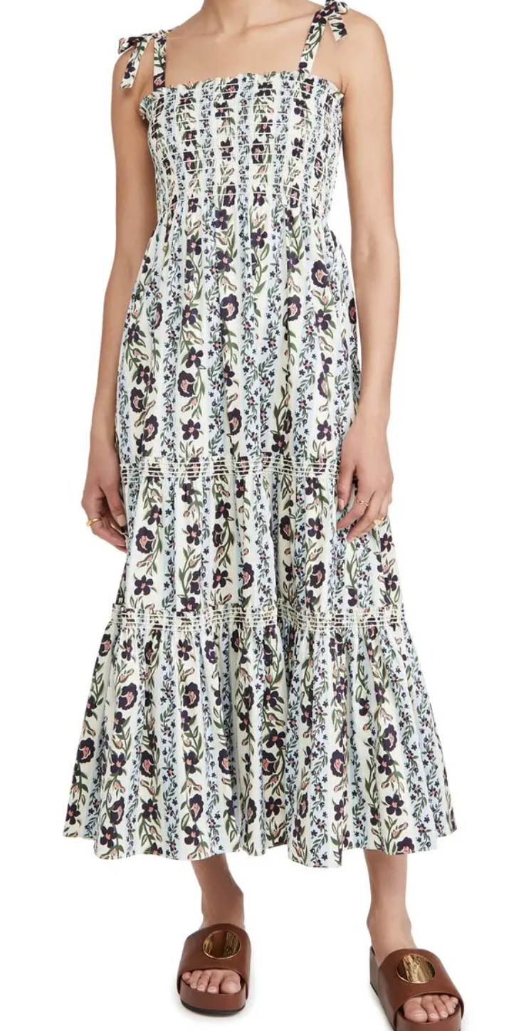 Tory Burch Shirred Tiered Floral Poplin Dress size M