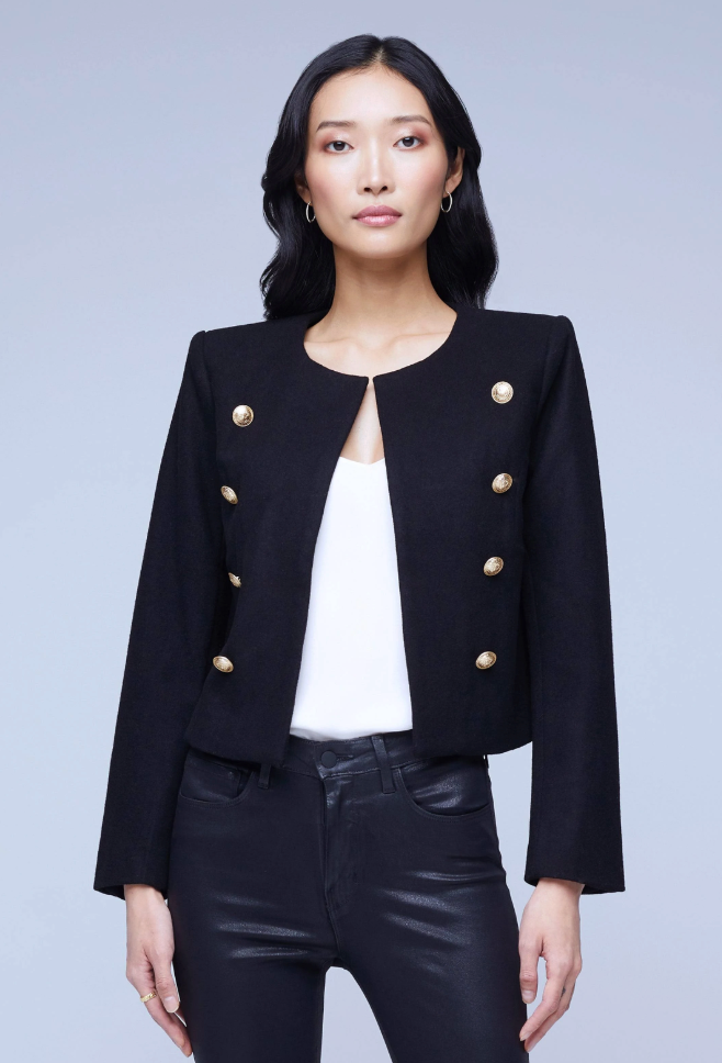 L'Agence True Button-Embellished Wool-Blend Blazer size 4