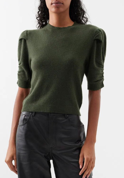 Frame Ruched-Sleeve Recycled-Cashmere Blend Sweater size M