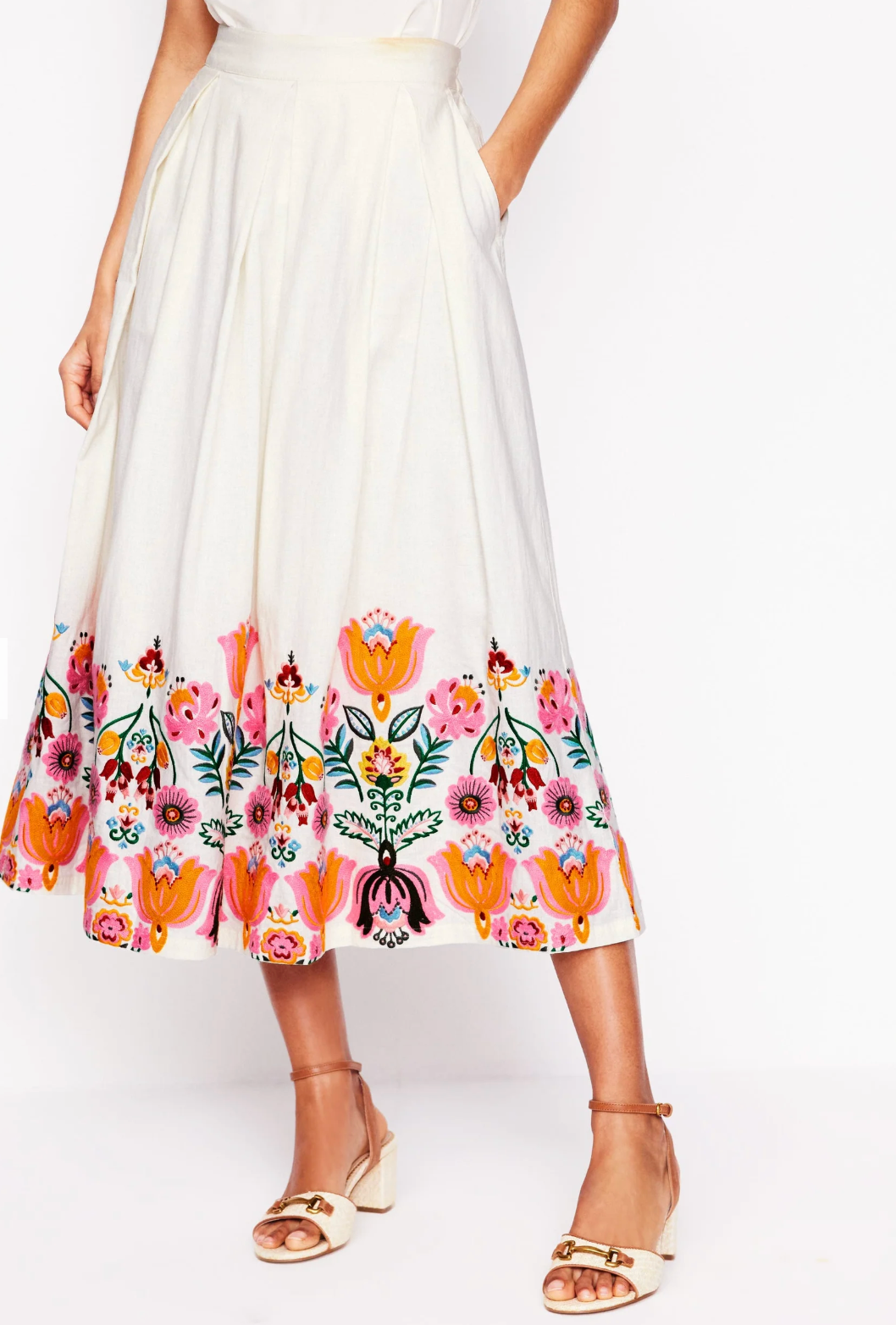 Boden Verity Embroidered Linen Skirt size 8