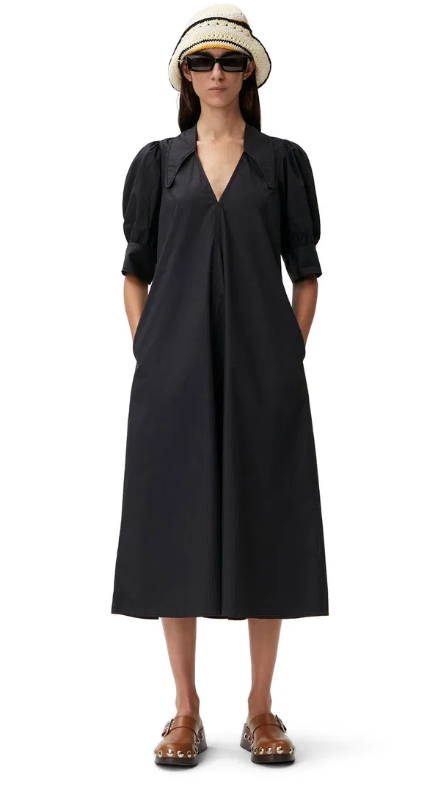 Ganni Black Poplin Midi Dress size 2