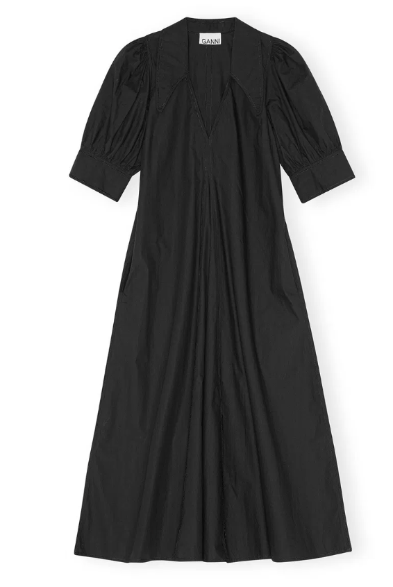 Ganni Black Poplin Midi Dress size 2