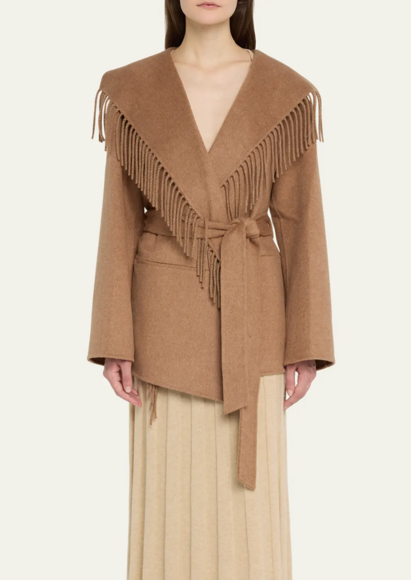 Simkhai Rowen Fringe Belted Wool-Blend Jacket size S