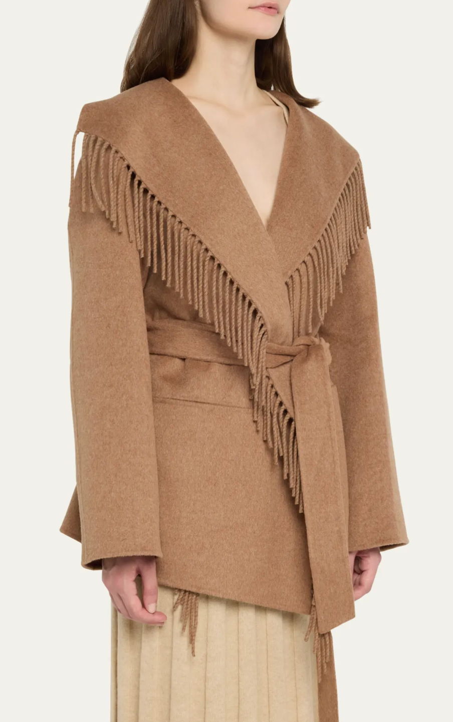 Simkhai Rowen Fringe Belted Wool-Blend Jacket size S