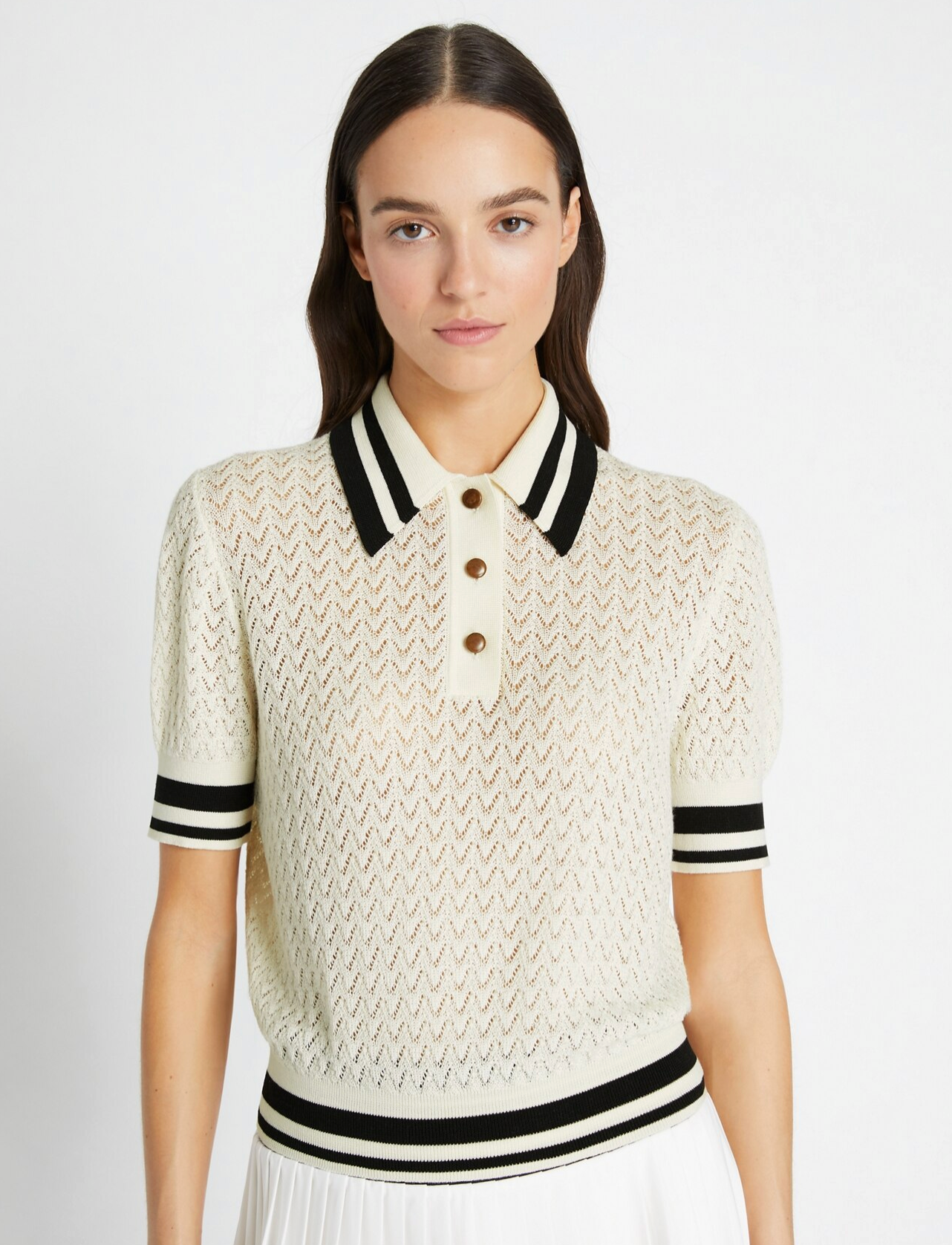 Tory Burch Cotton Pointelle Polo Top size XL