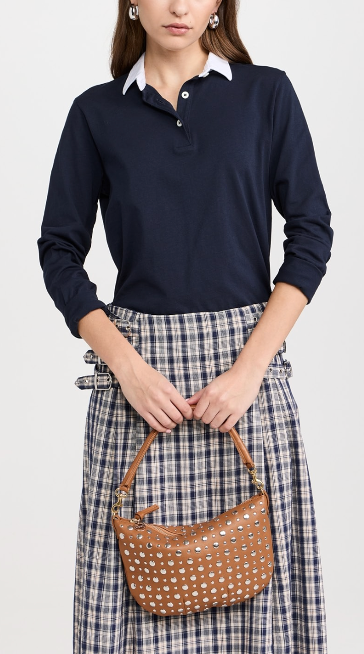 Clare V Petit Moyen Messenger Bag Cuoio Nappa w/ Studs
