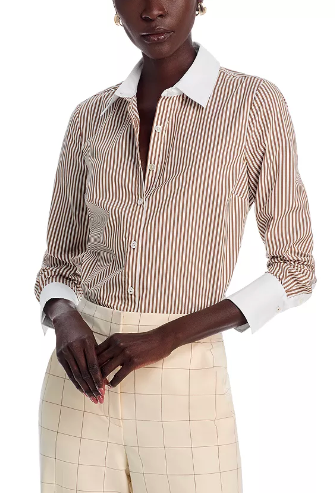 Veronica Beard Marisol Stripe Contrast Detail Cotton Blend Button-Up Shirt size 0