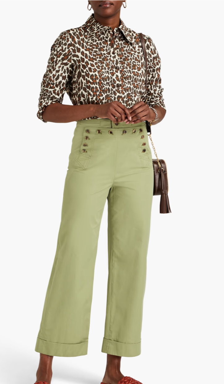 Tory Burch Reva Leopard-Print Cotton-Poplin Shirt size 14