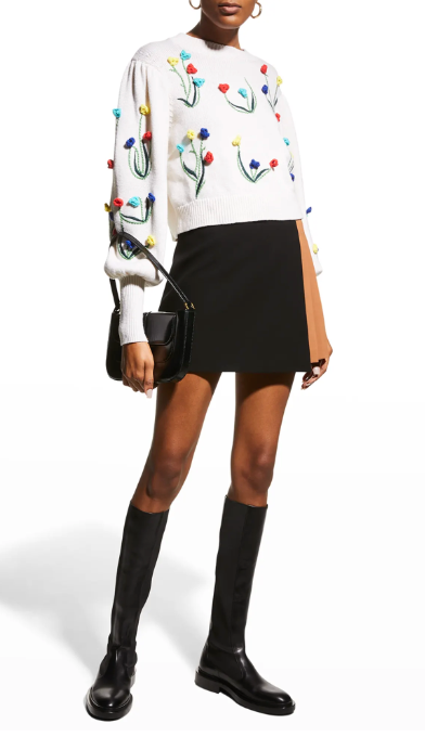 Alice and Olivia Wendell Crochet Crewneck Sweater size S