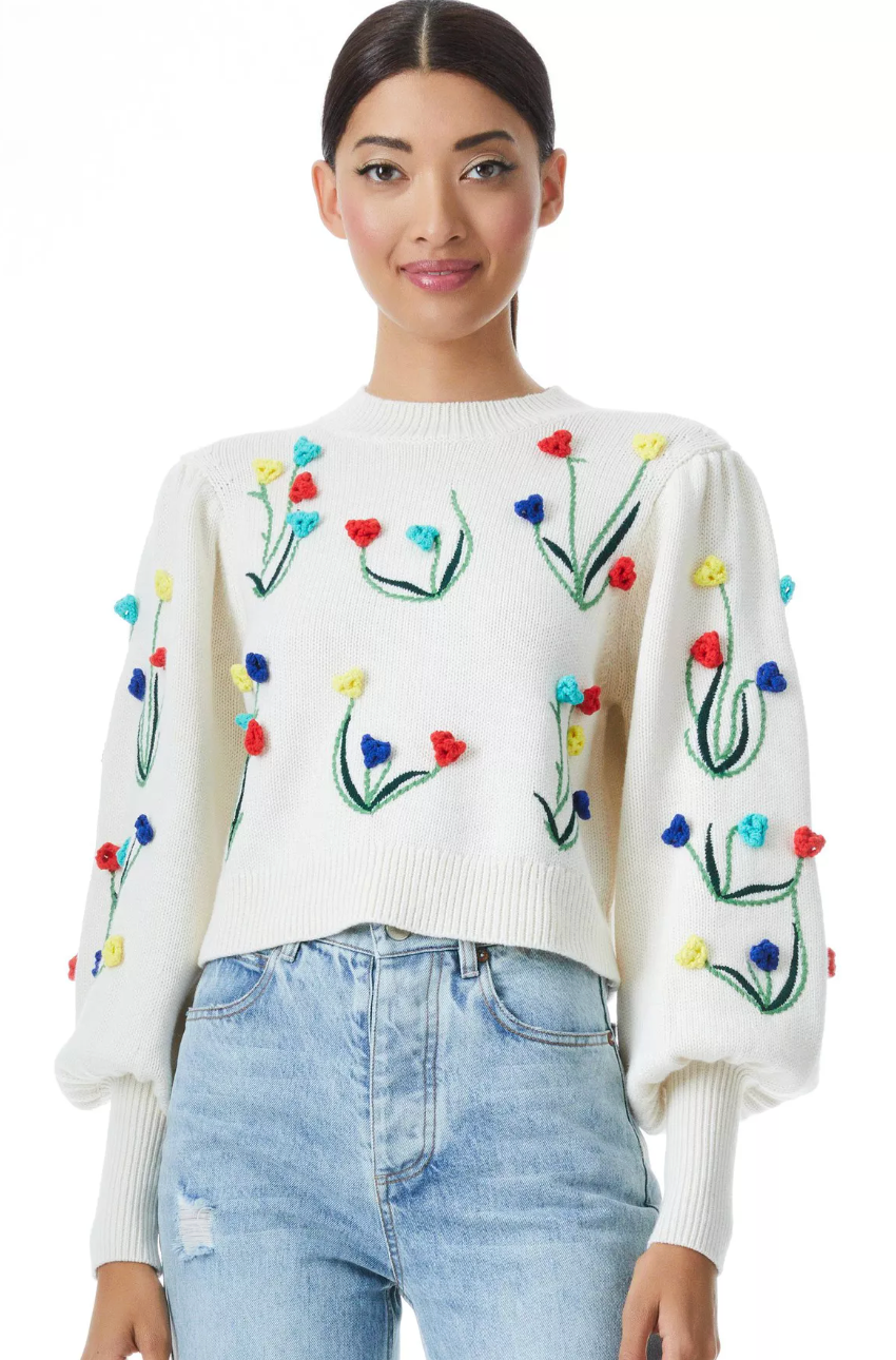 Alice and Olivia Wendell Crochet Crewneck Sweater size S