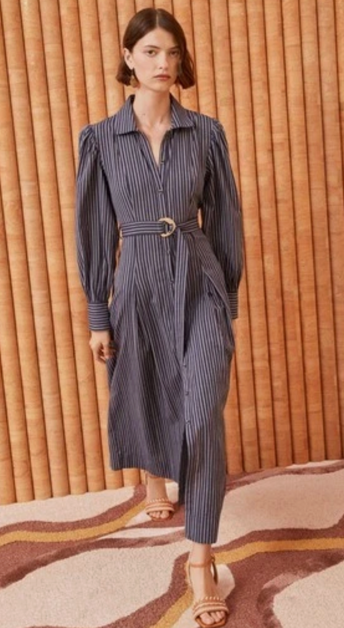 Ulla Johnson Athena Blue Striped Midi Belted Dress 2