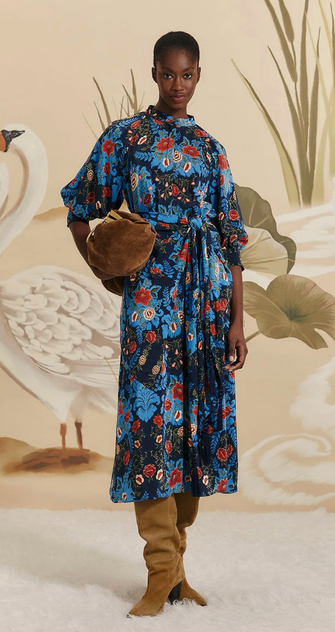 Farm Rio Blue Arabesque Floral Midi Dress size L