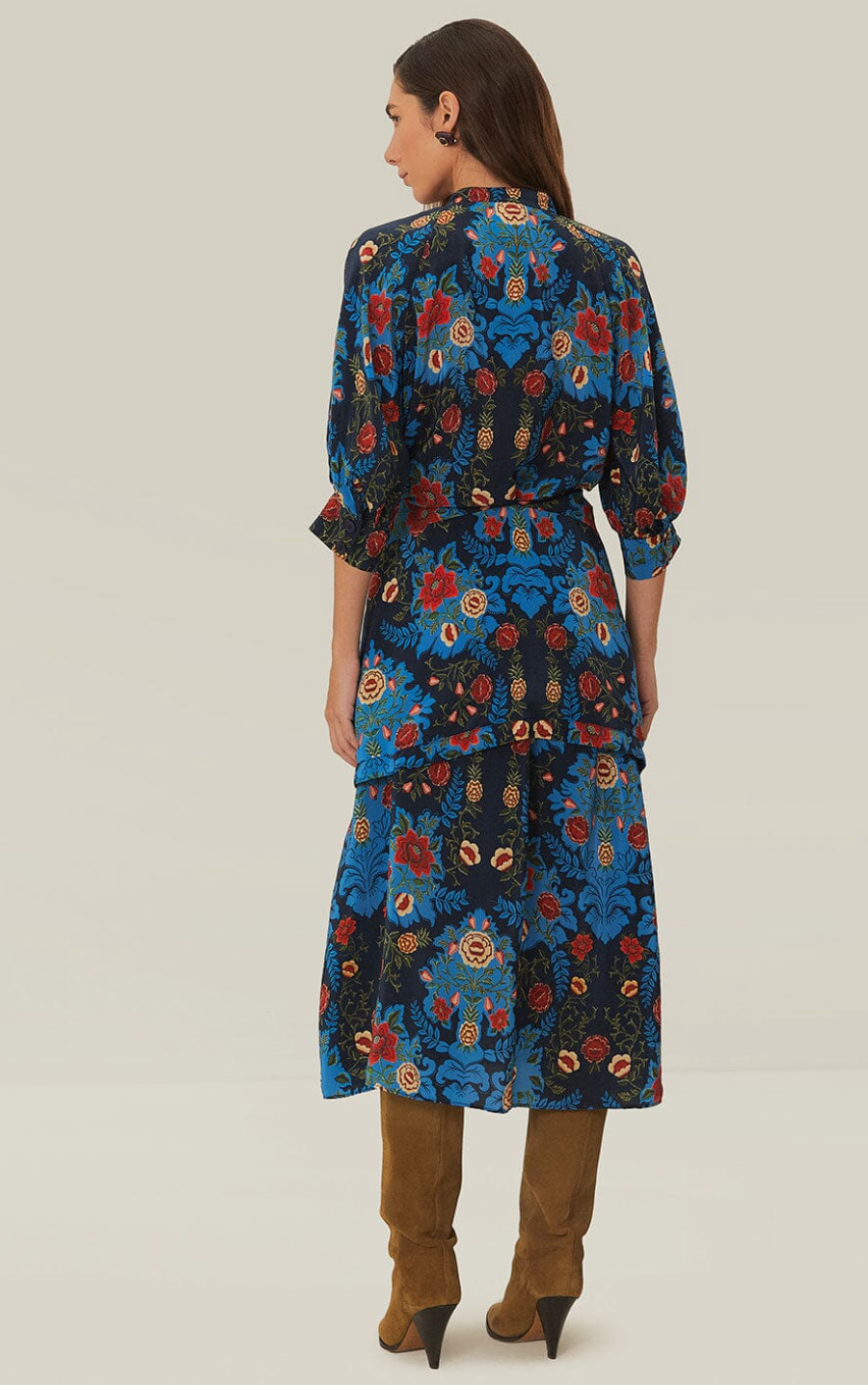 Farm Rio Blue Arabesque Floral Midi Dress size L