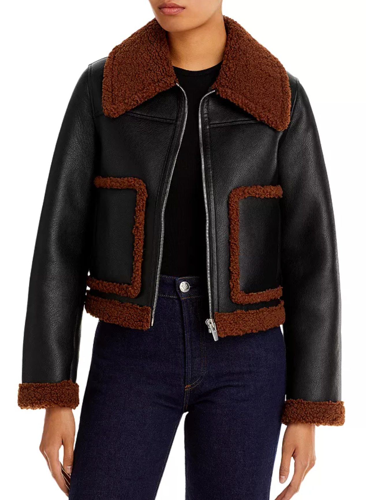 ALC Archer Vegan Leather Fleece Trim Jacket size XS