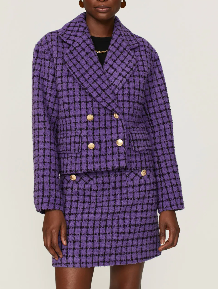 Sandro Double-Breasted Bouclé-Tweed Blazer size US 0