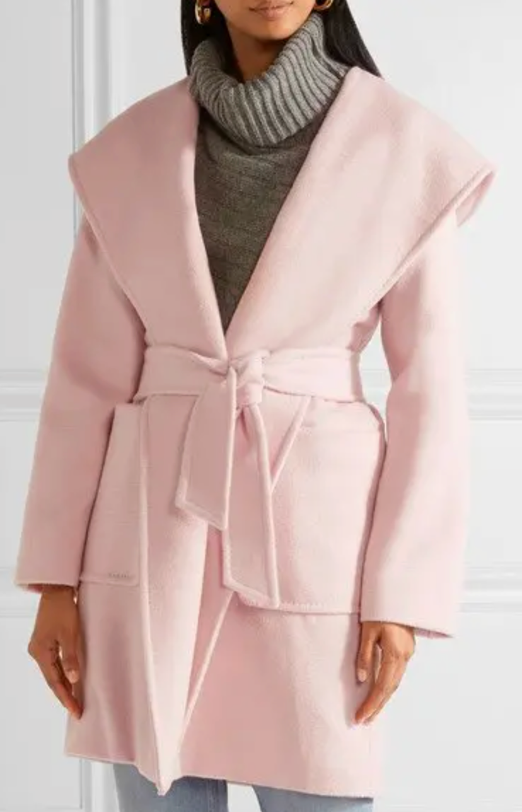 Max Mara Morfeo Hooded Drap Camel Trench Coat In Pink size US 4