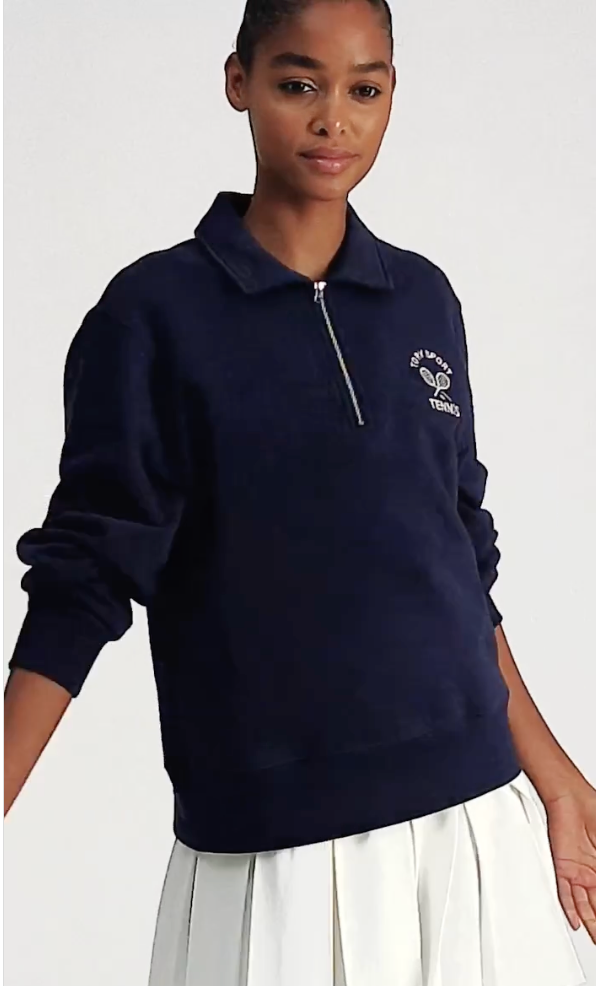 Tory Burch French Terry Tennis Quarter Zip Sweatshirt size S