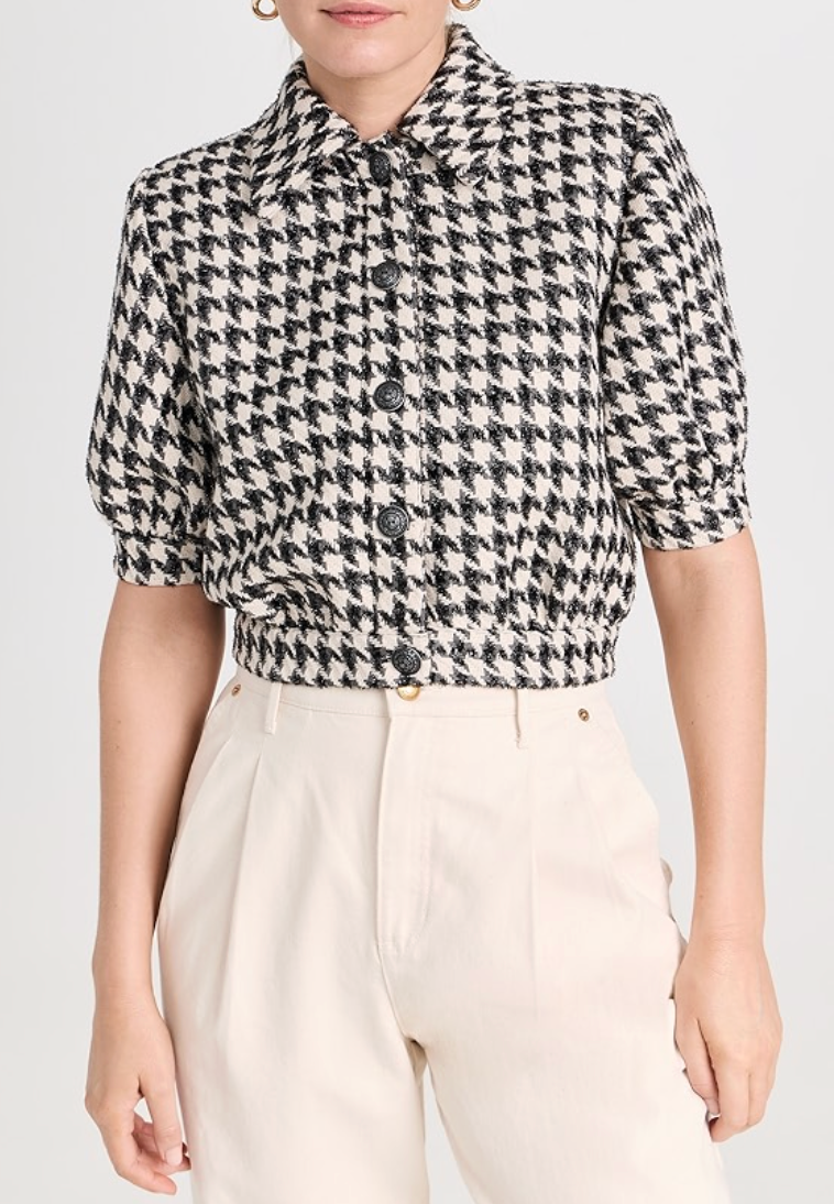 L'Agence Cove Houndstooth Cropped Tweed Jacket size 10