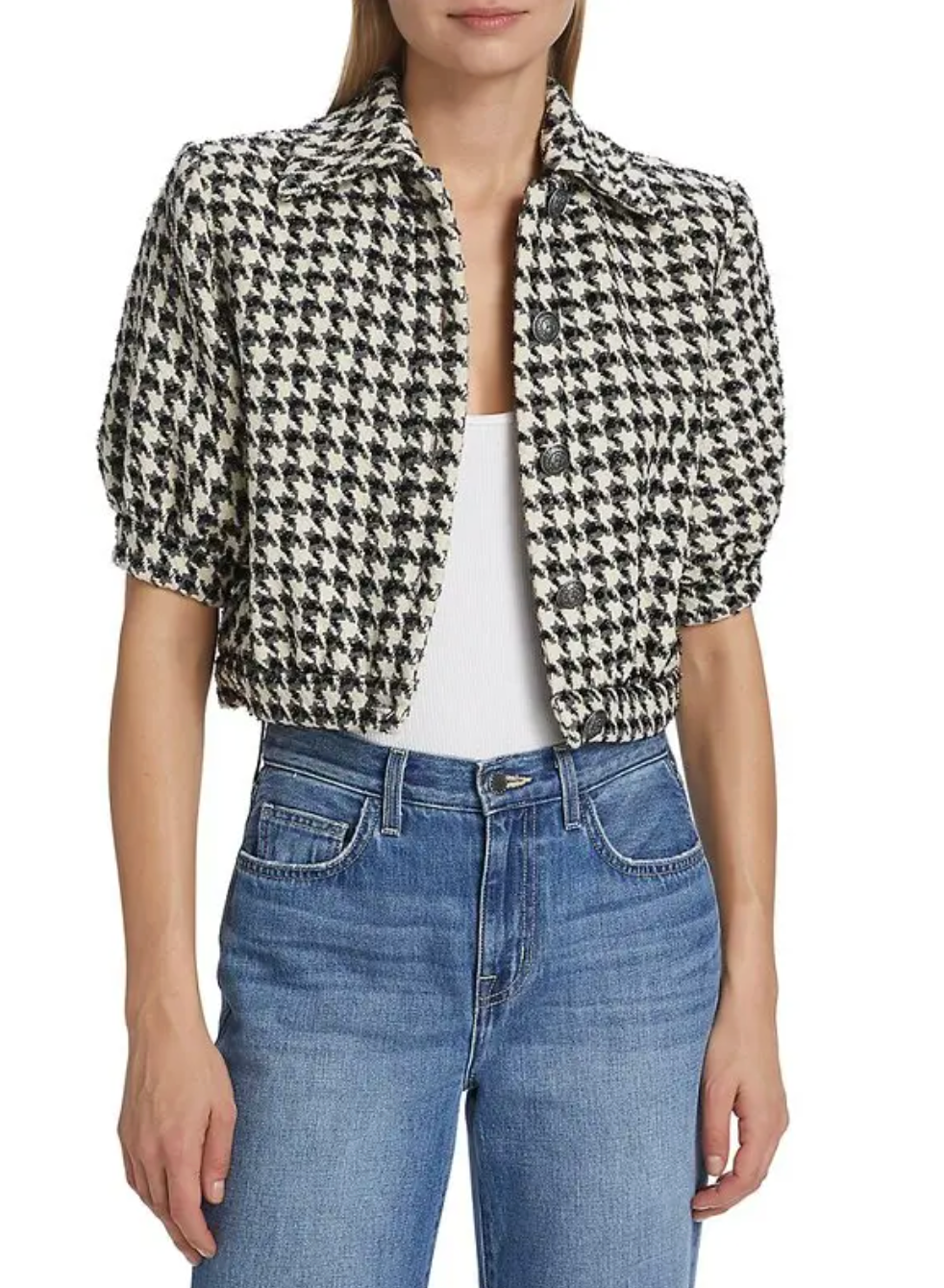L'Agence Cove Houndstooth Cropped Tweed Jacket size 10