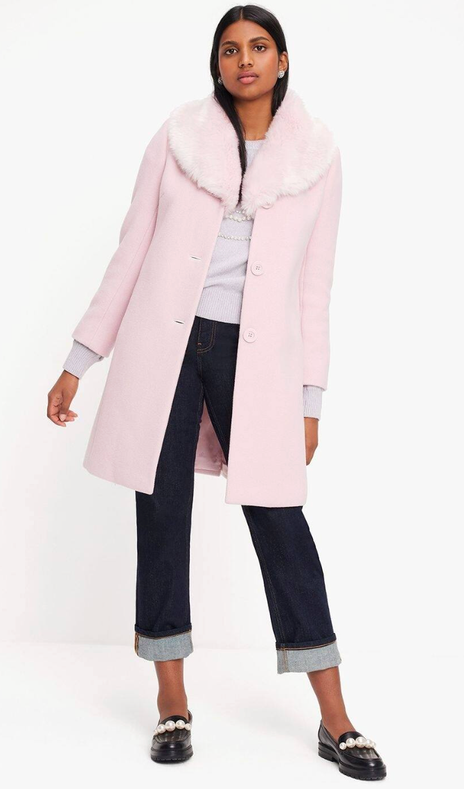 Kate Spade Faux Fur Wool Coat size 14