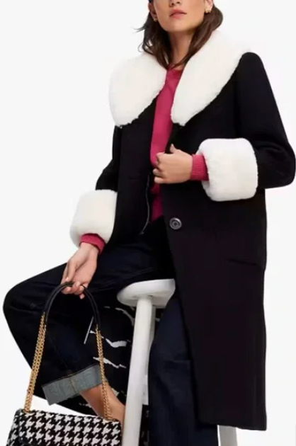 Kate Spade Faux Fur Wool Coat size 14