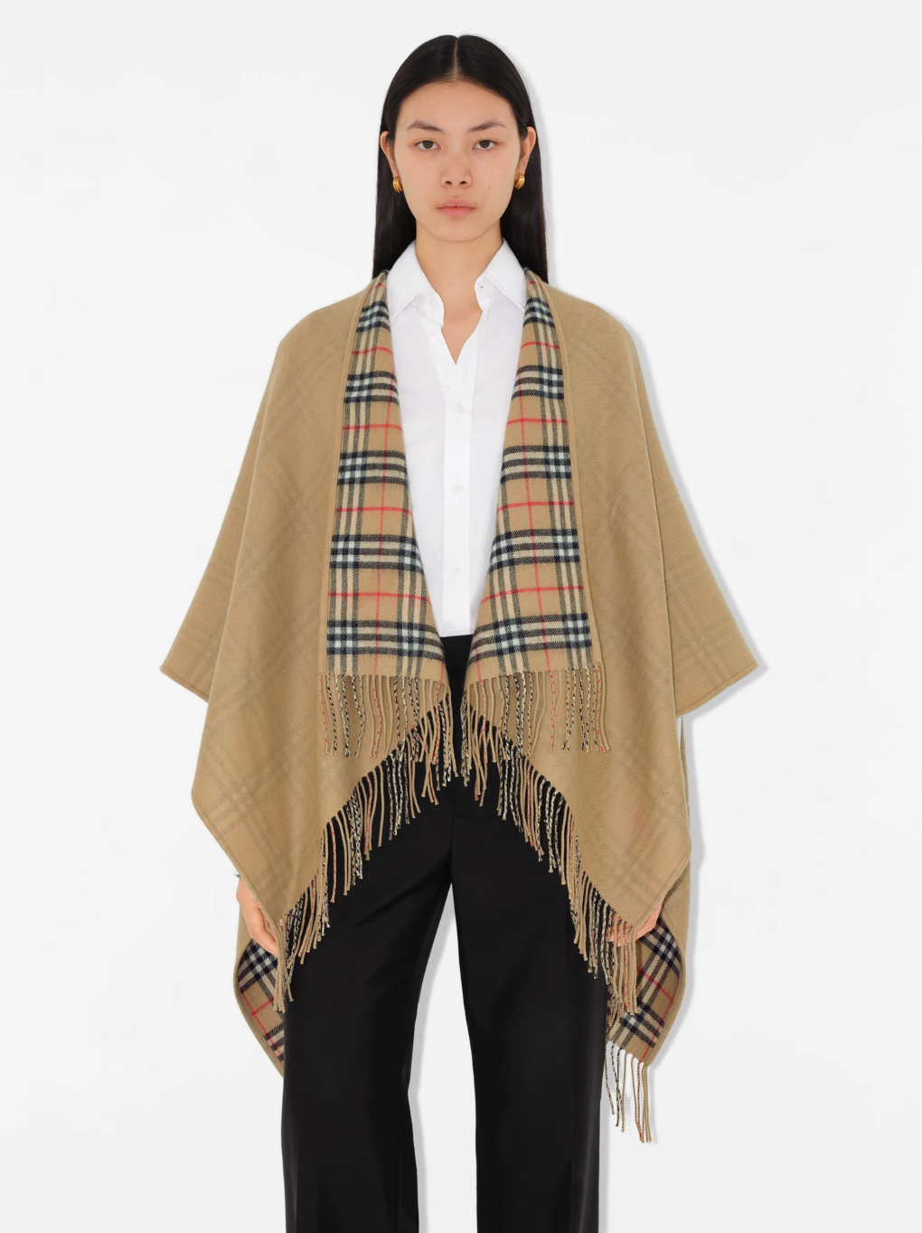 Burberry Reversible Check Wool Cape ONE SIZE