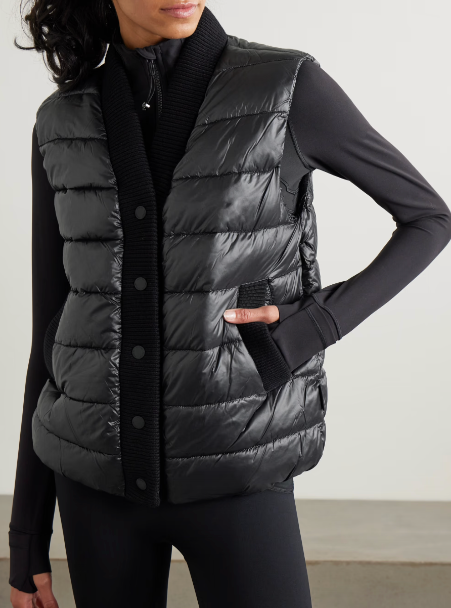 Varley Colwyn Combo Ribbed-Knit Trim Quilted Vest size M