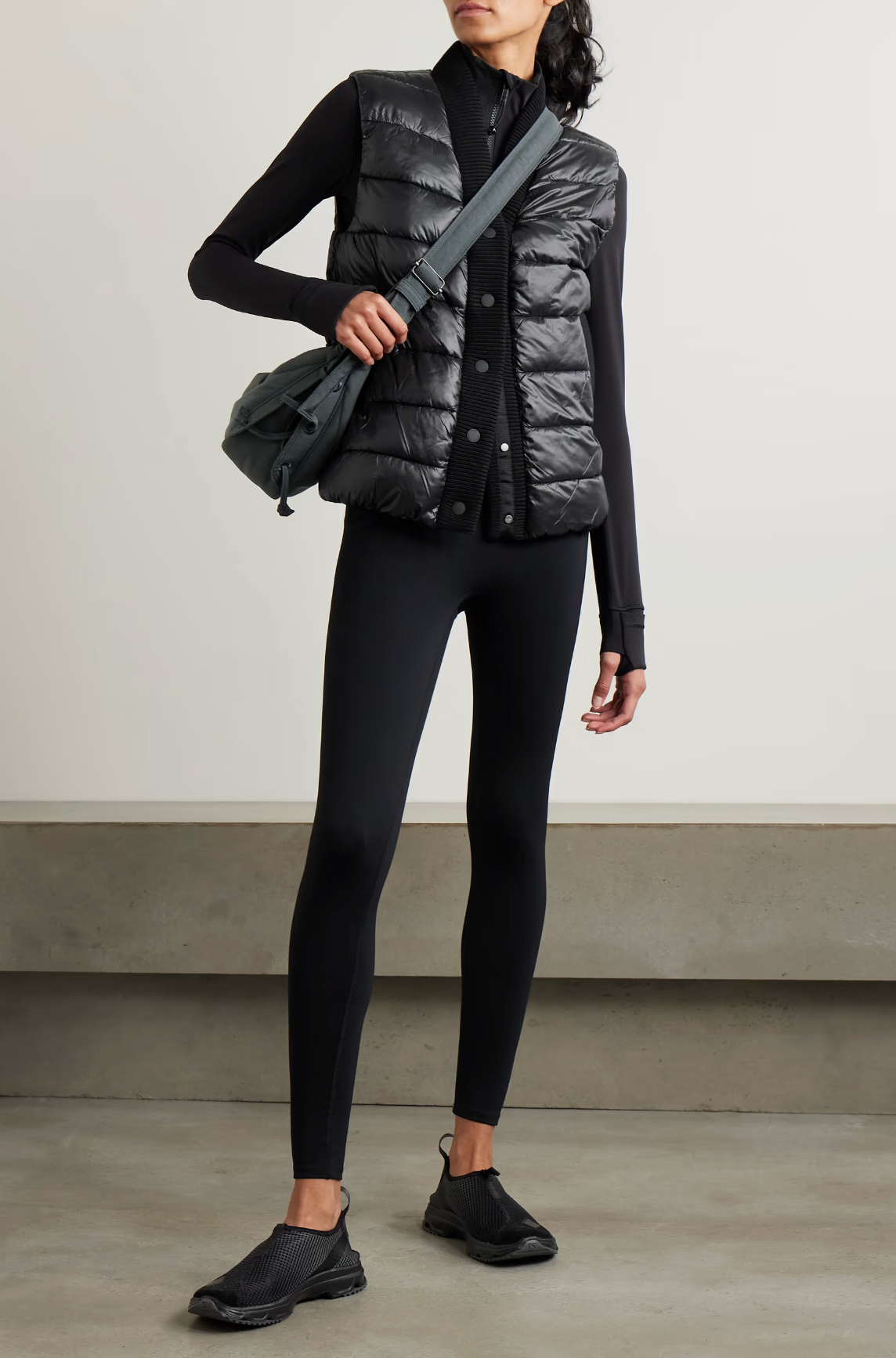 Varley Colwyn Combo Ribbed-Knit Trim Quilted Vest size M