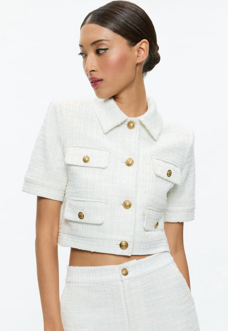 Alice and Olivia Elle Tweed Jacket Off White size 4